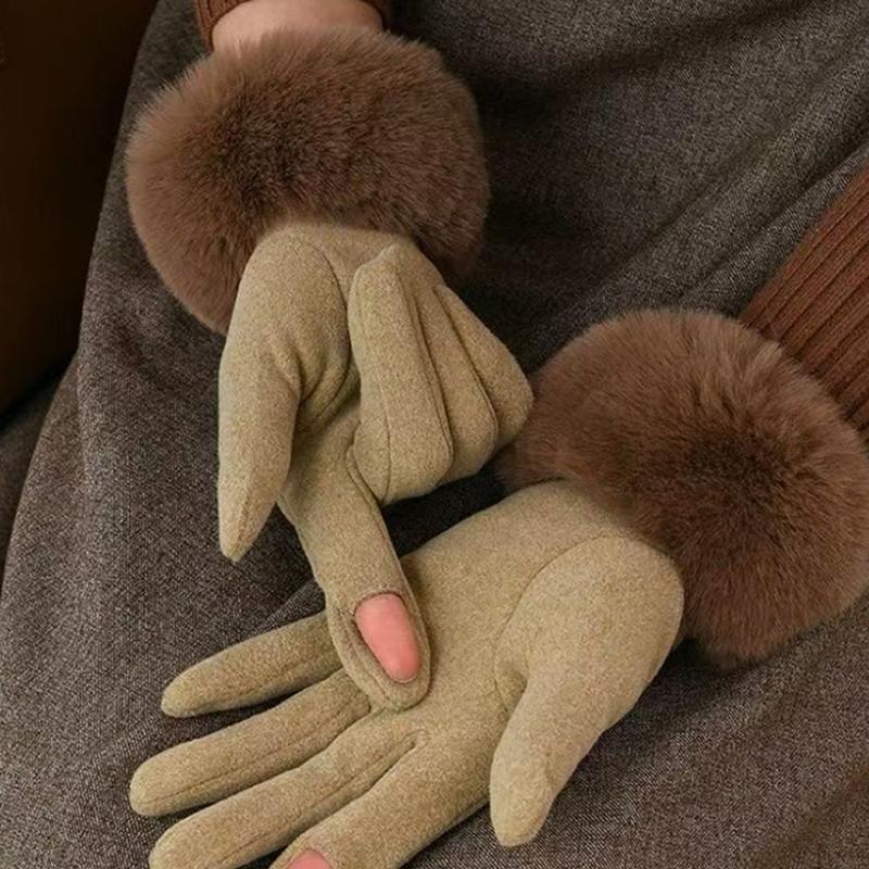 Autumn Winter Woman Warmth Gloves Plush Touchscreen Compatible Gloves Windproof Warm Cycling Outdoor Gloves Daily Use