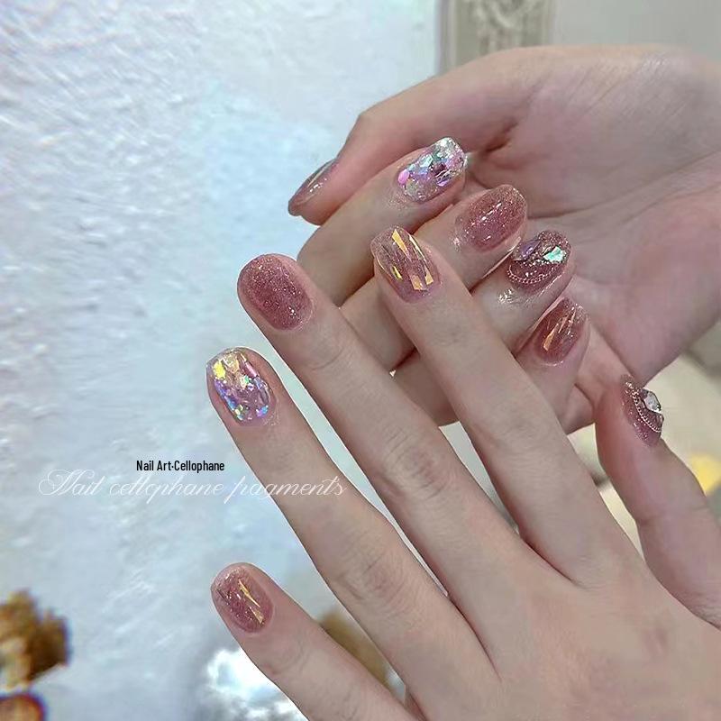 Summer Nail Art Ice Glass Stickers: Irregular Aurora Fantasy Candy Paper Sequins
