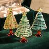 Decorative Glass Tree with Star Glazed Christmas Figurine, Colorful Miniature Xmas Decor, Handcrafted Decoration Table Centerpiece for Home