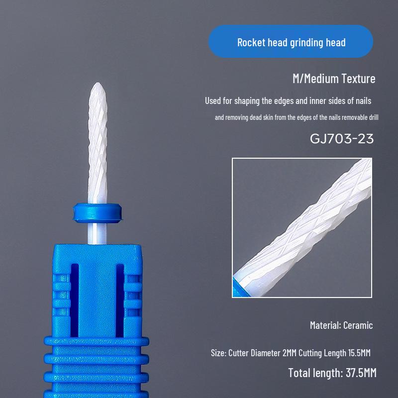 Ceramic Nail Art Grinding Head for Nail and Dead Skin Removal - Non-Heating Replacement Drill Bit.