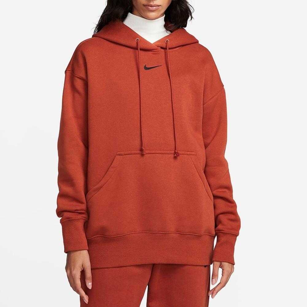 Nike Solid Color Hooded Casual Loose Fit Fleece Lined Sweatshirt Women's Burgundy DQ5861-832