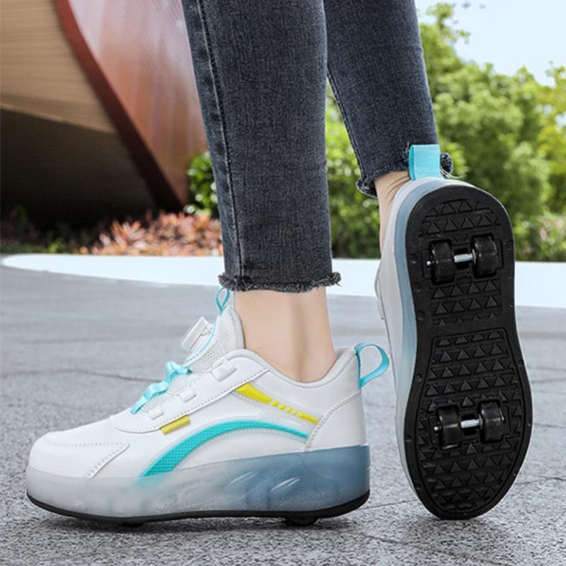 PONERAIT Unisex Kids Quad Skates - 4 Wheels Roller Skates with Mesh Upper Textured Sole Rotating Buckle Design for Age 7-12