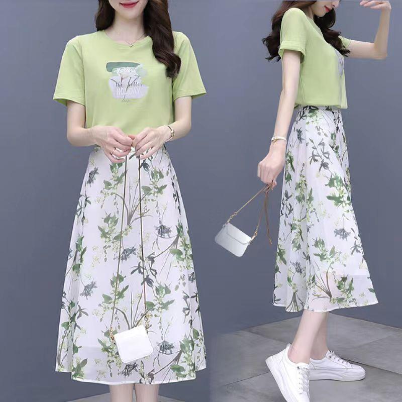 Damen Halblanger Rock Sommer Eis Seide Plisseerock Mittellang Hohe Taille Blumen A-Linien Rock Damen