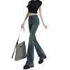 Personalized micro-pull jeans women's spring and autumn new high-waisted horseshoe pants versatile American retro horn jeans