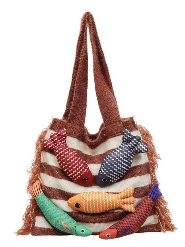 Cotton Knitted Tote Bag For Women With Large Capacity And Casual Travel Style