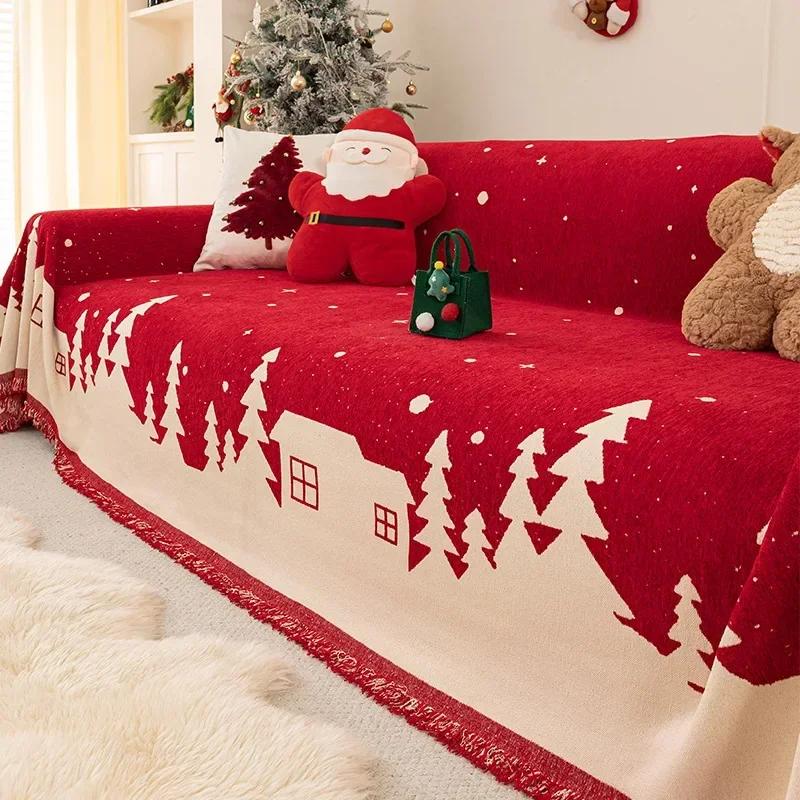 Christmas Style Thick Chenille Sofa Towel Autumn And Winter Anti Slip Sofa Blanket For Home Soft Anti-Dirt Corner Couch Covers