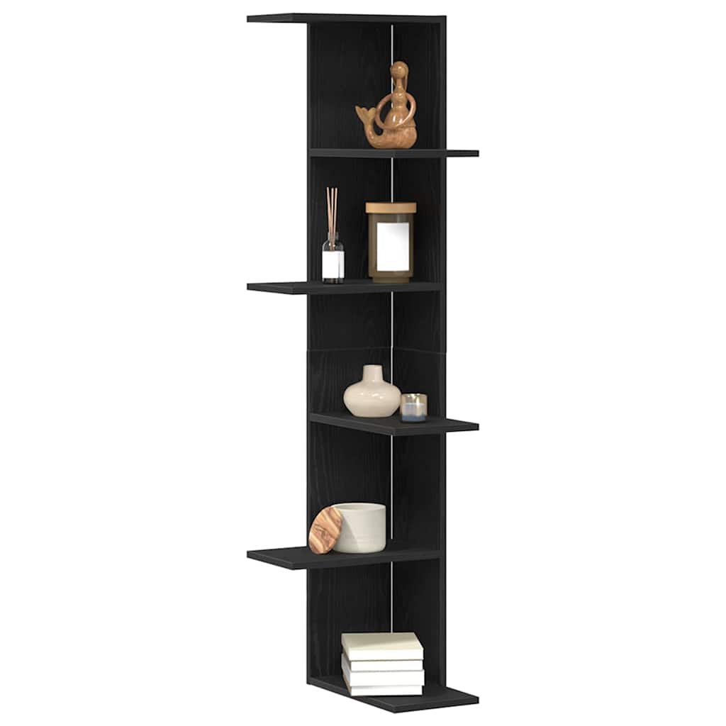Wall Mounted Corner Shelf Black Oak Effect 36.5 x 36.5 x 140 cm
