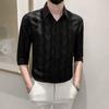 Summer Turn-down Collar Slim Shirts Fashion Hollow Out Men's Clothing Basic Solid Color Single-breasted Casual 3/4 Sleeve Shirts