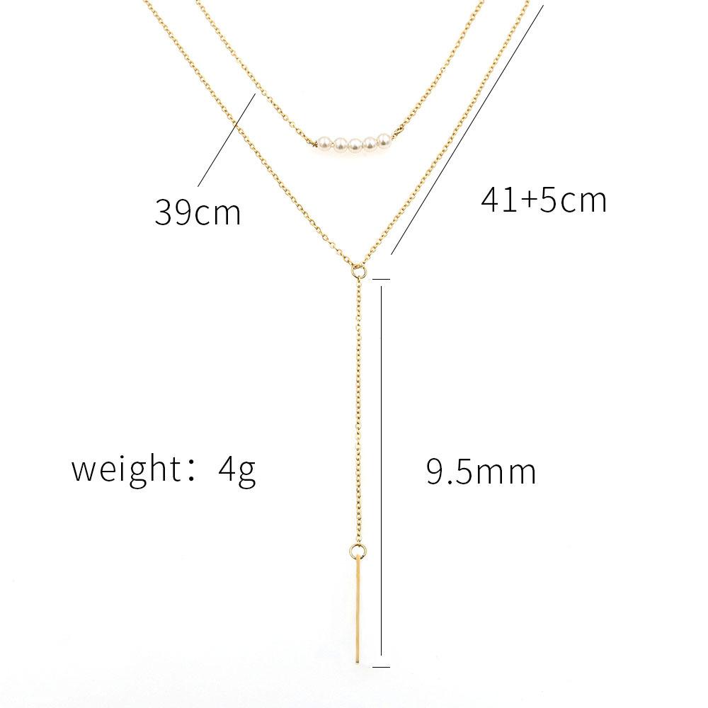Wind Fashion Simple Double Fringed Pearl Necklace Women'S 18K Gold Titanium Steel Collarbone Chain Exquisite