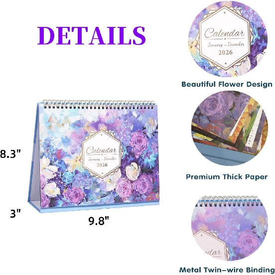 2026 Desk Calendar, 12 Months Standing Flip Calendar,JAN 2026 - DEC 2026, 10" x 8.3", Thick Paper, Strong Binding, Stand Up Calendar, with Memo Pages