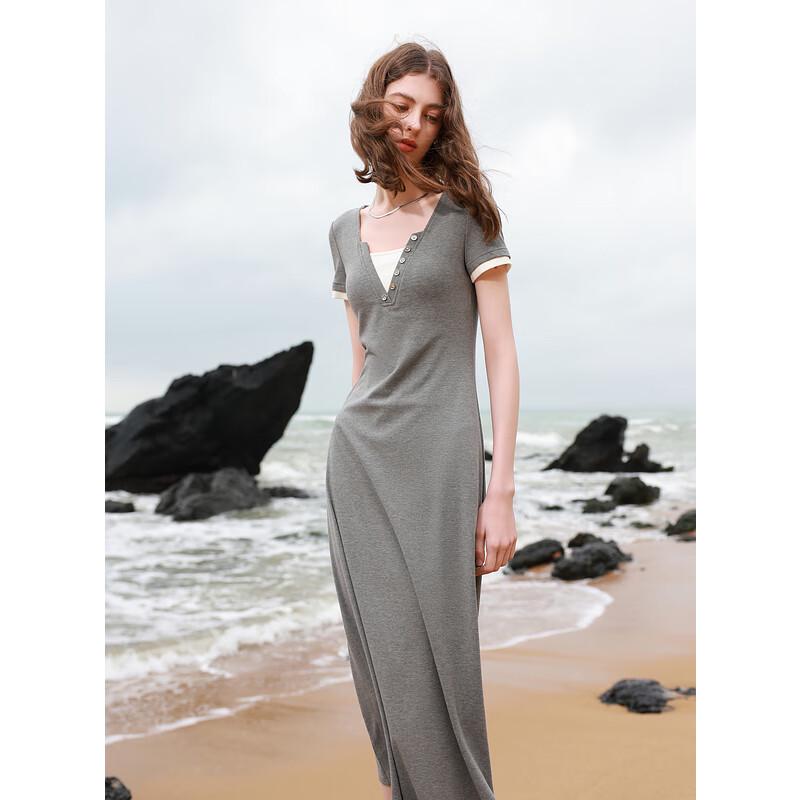 

Sancai Women s Casual V-Neck T-Shirt Long Dress with Built-in Bra S (155/80A)