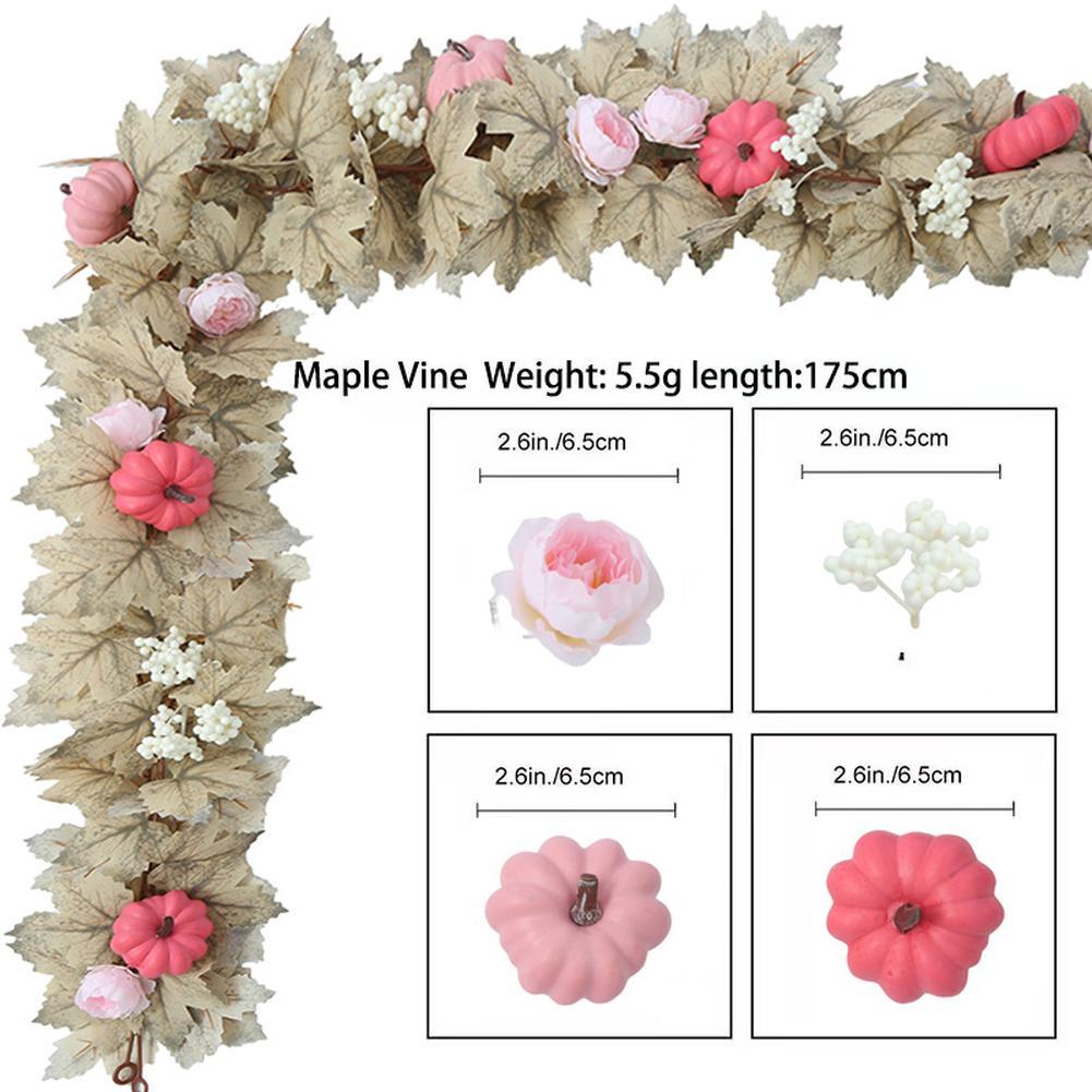 5.7ft Fall Maple Leaves Garland Hanging Artificial Autumn Garland With Maples Leaf Pumpkins Flowers Berries For Home Decor
