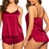 Women Spaghetti Strap Top Satin Pajama Comfortable Solid Color Casual Nightwear Summer Shorts Nightwear Sleepwear 2pcs/set