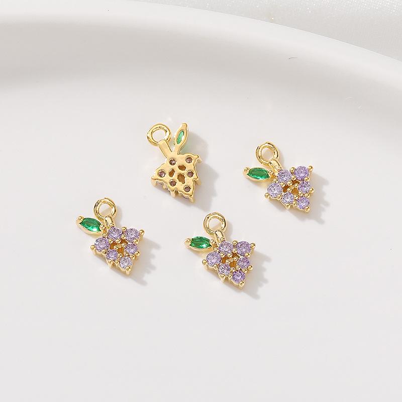 Color-Preserving 14K Gold Plated Zircon Fruit Series Charm Pendant for DIY Bracelets: Strawberry, Pineapple, Grape