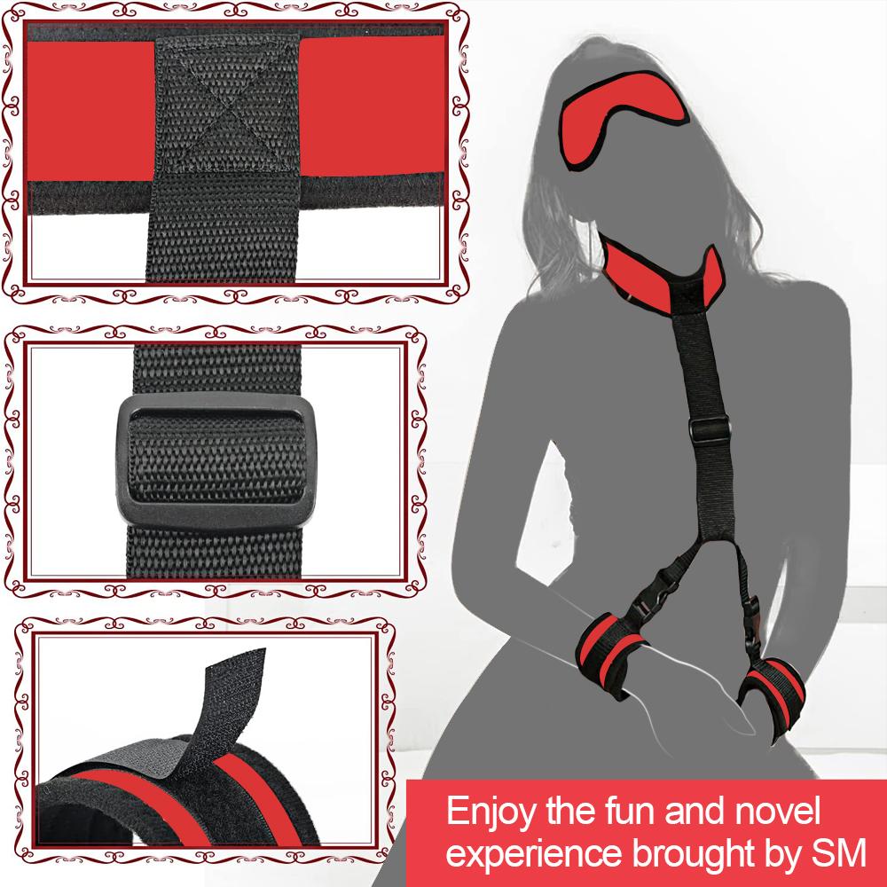 Bondage Gear Sex BDSM Kit Adult Handcuffs Restraint Straps Eye Mask Collars for Couples Sex Bondage Wrists Cuffs Couple Games