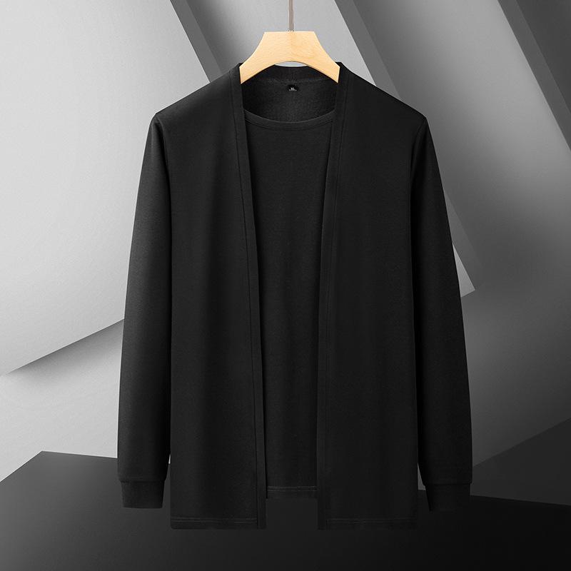 Мужской кардиган большого размера с длинными рукавами имитирующий костюм-двойку XL approx 160-180 jin чёрный 7330₽