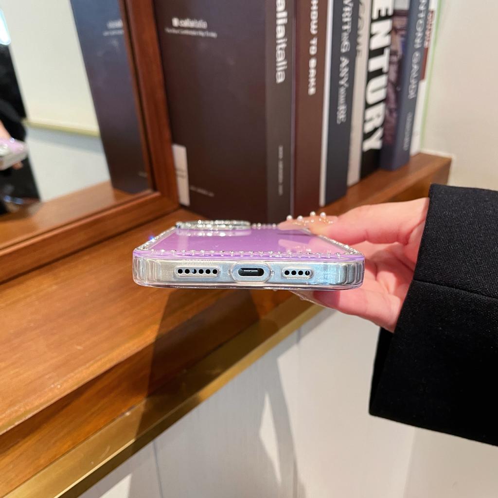 Applicable To Apple 16proMax Flash Edge Drilling Mobile Phone Case Light Luxury IPhone 15 Candy Solid Color 14 Simple Protective Case