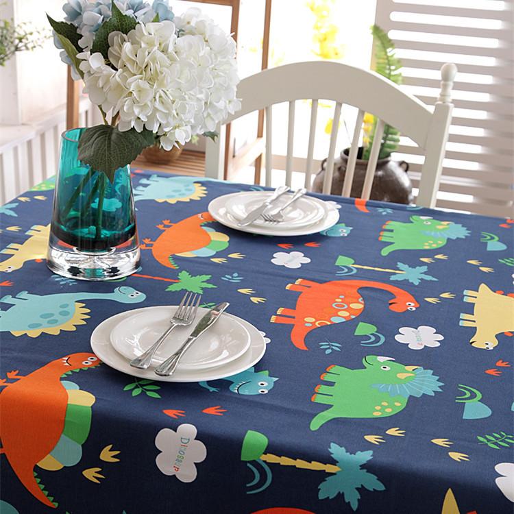 Cartoon Dinosaur Print Decorative Table Cloth Cotton Tablecloth For Kids Room Table Cover For Children 'S Bedroom Home Decor