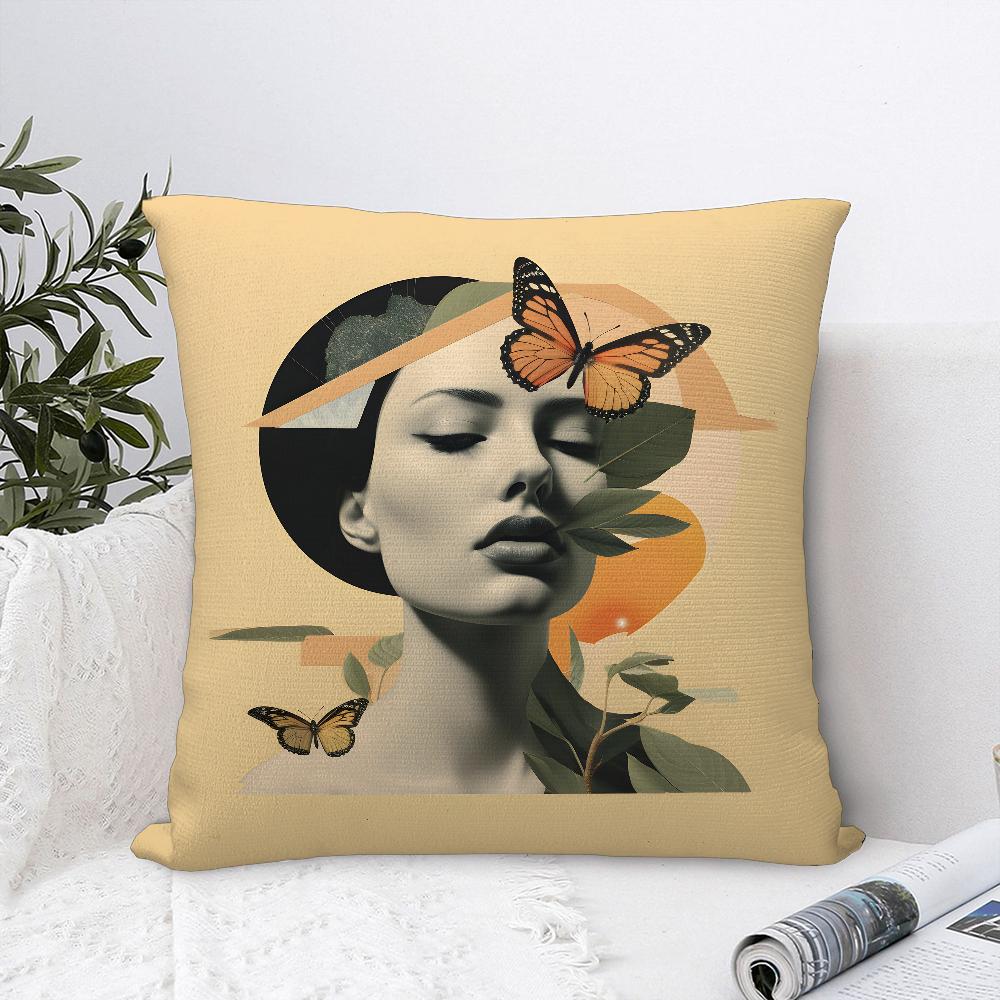Female Painting Pillow Case Plush Fabric Soft Pillowcase Double Sided Print Sofa Cushion Cover Throw Pillow Cover