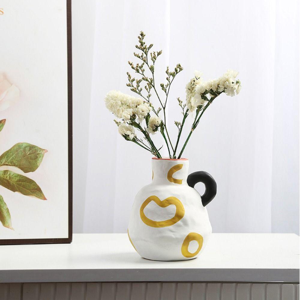 

Exquisite Nordic Milk Pot Painted Ceramic Vase European Style Cream Style Flower Vase Desktop Style 1