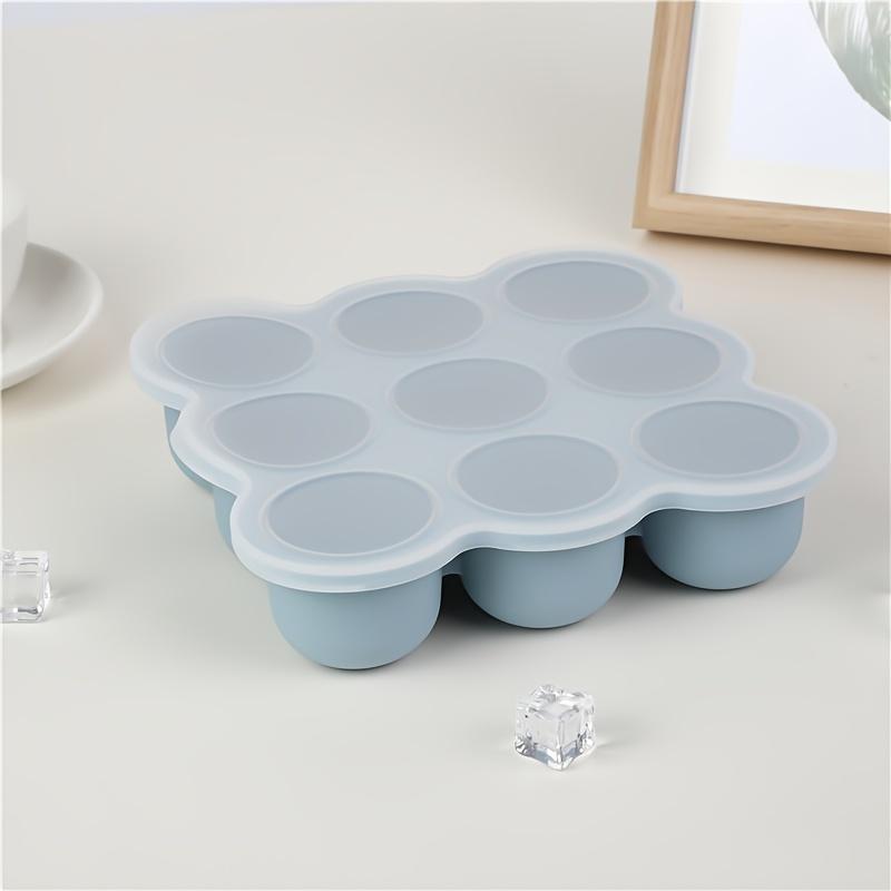 1 Pack Food Grade Silicone Ice Cube Mold with Lid  9Cavity Non Stick Easy Release Ice Maker Tray for Baby Food Prep, Holiday Parties Kitchen Use
