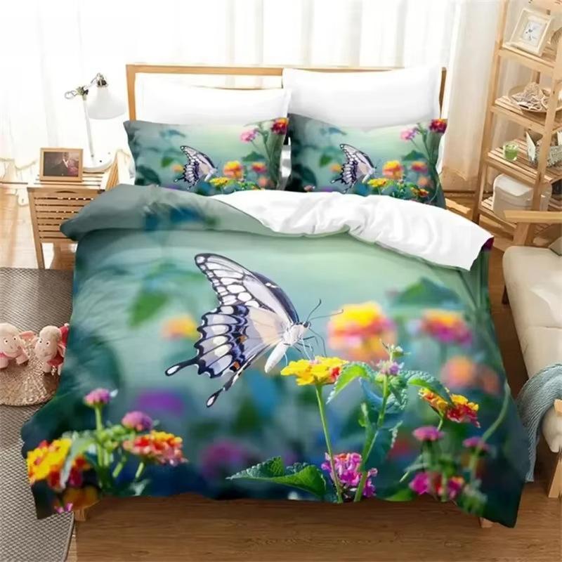 Colorful Butterfly Down Comforter Set Bedding Set 3-piece Duvet Cover Set