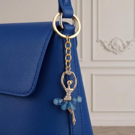 2Pcs Ballerina Keychain Pendant Lightweight Metal Rhinestone Keychain Portable Elegant Bag