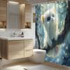 1Pc Fluffy White Kitten Shower Curtain - Branch, Blue Eyes, Dreamy Forest, 70.8X70.8", Polyester, Washable, 12 Hooks