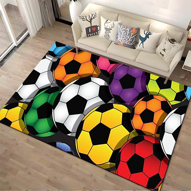 Colorful Soccer Balls Design Rug Non-slip rug suitable for living room and bedroom sofas
