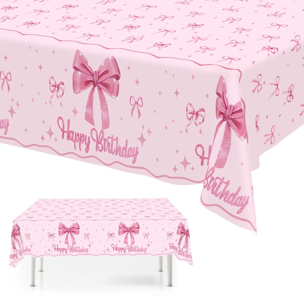 Pink Bow Tablecloth Birthday Party Decoration Favors Disposable Tablecloth Wedding 1st Birthday Party Supplies Table Decoration