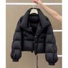 Warm Black Winter Coat Short Puffer Jacket Stylish Cotton Outerwear