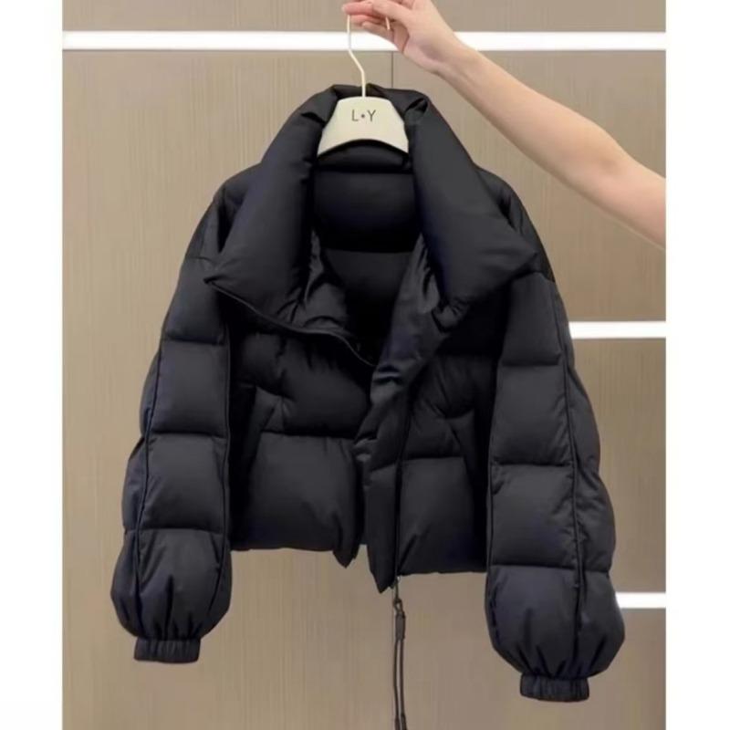 Warm Black Winter Coat Short Puffer Jacket Stylish Cotton Outerwear