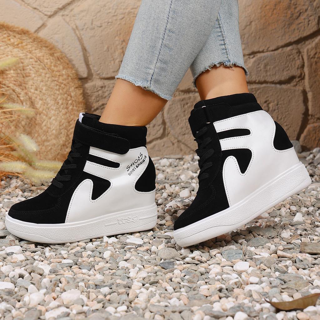 Sneakers Women New High Top Platform Casual Wedges Sneakers Autumn Winter Female Black Internal Increase Vulcanize Women Shoes