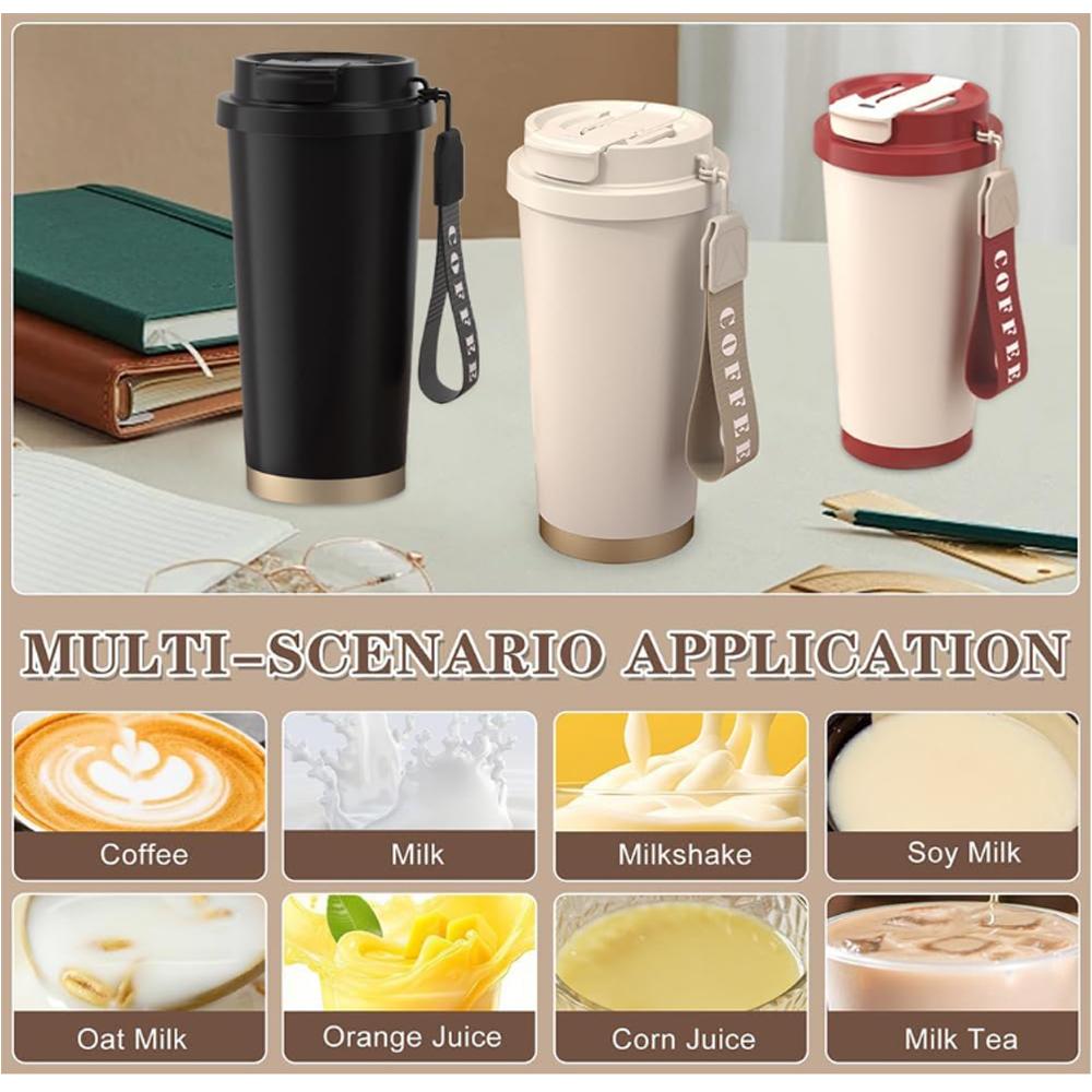 530ml 316 Stainless Steel Thermos Coffee Cup Ceramic Liner Vacuum Insulated Cup with Straw Cold and Hot Tumbler Travel Car Mug
