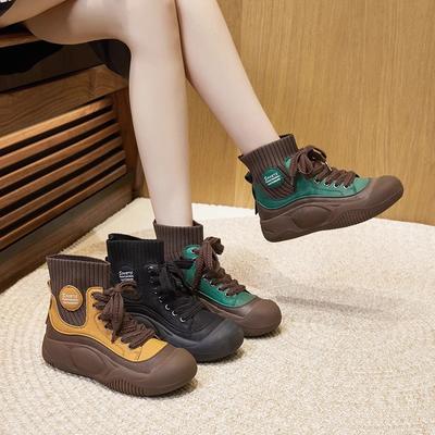 Retro Dad Schuhe Damen 2025 Herbst und Winter neue elastische Fly-Woven Mid-Tube Freizeitschuhe beliebte High-Top Schuhe Kinder vielseitig