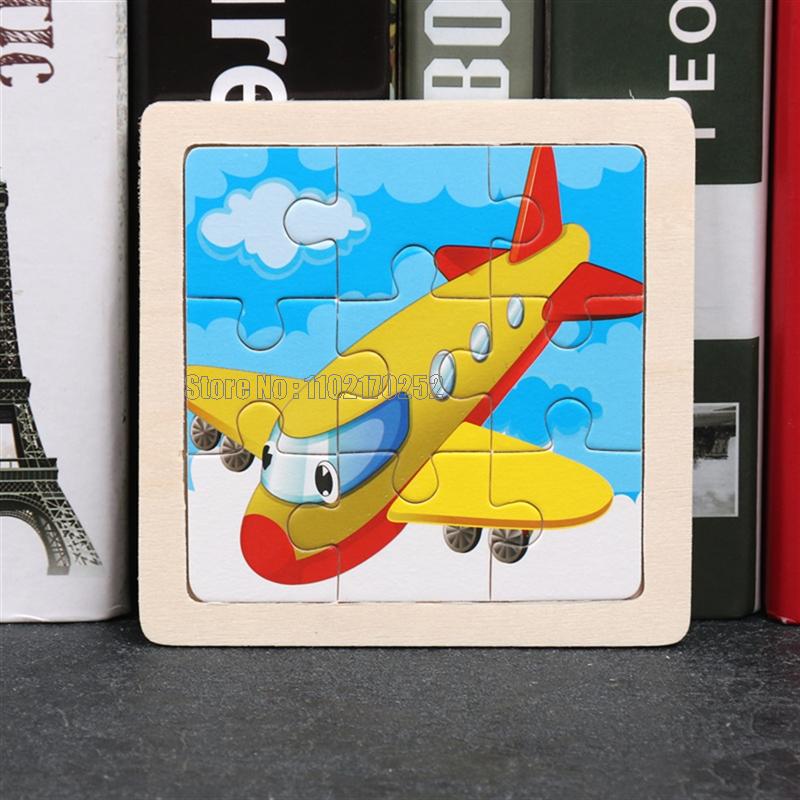 9 Stück Mini-Größe Kinderspielzeug Holz 3D-Puzzle für Kinder Zeichentricktier Verkehr Tangram Bildung