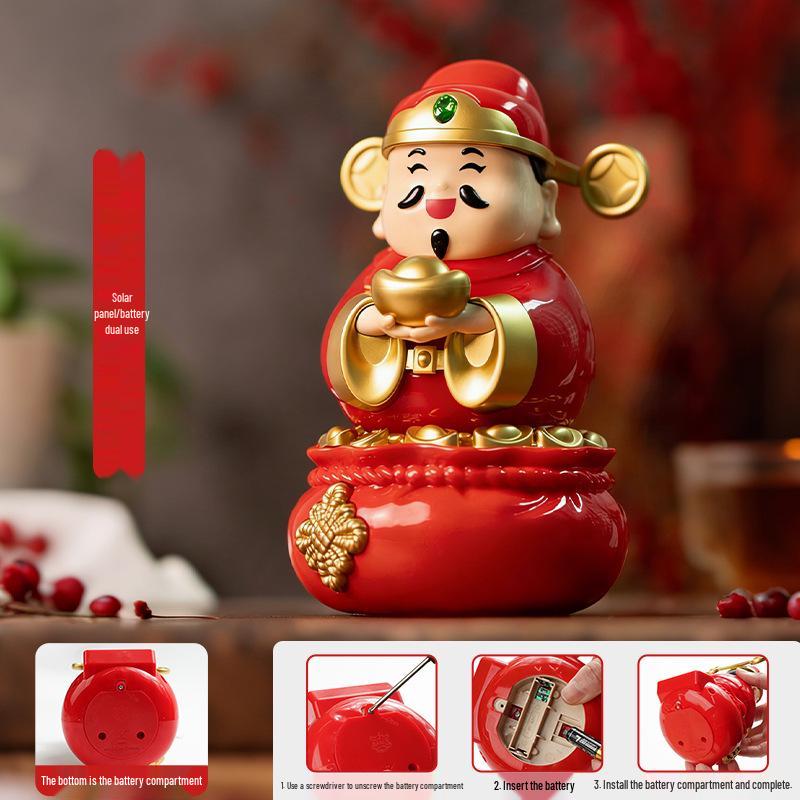 Solar-Powered Fortune God Waving Ornament - Stress Relief & Festive Charm for Car or Office, Perfect Birthday Gift