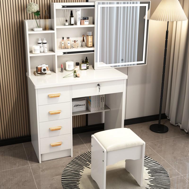 Compact Modern Makeup Dressing Table with Sliding Mirror and Integrated Storage