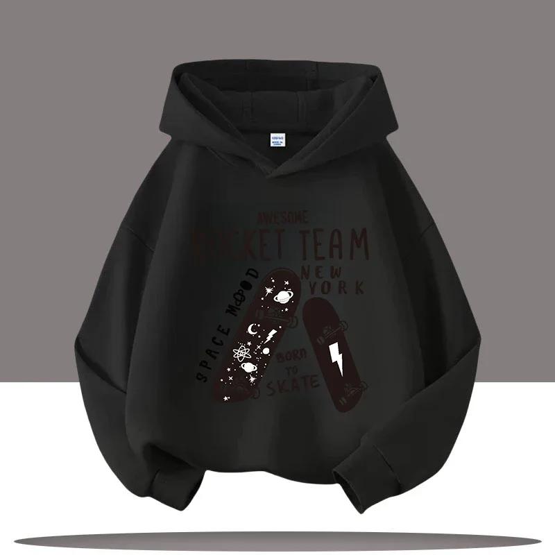 Autumn Winter Skateboard Cool Print 7-13Y Children's Hoodie Warm Girl Casual Top Kid Casual Clothes Boy Sportswear Sweatshirt