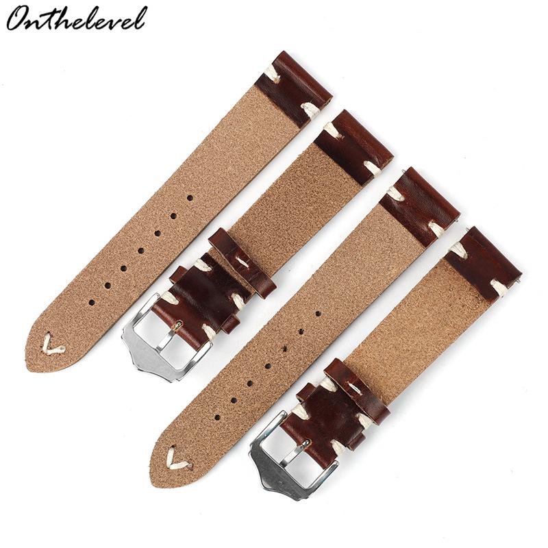 Men's Clearance Sale Cowhide Watch Strap - 22mm Crazy Horse Leather Cracked Pattern Wristband