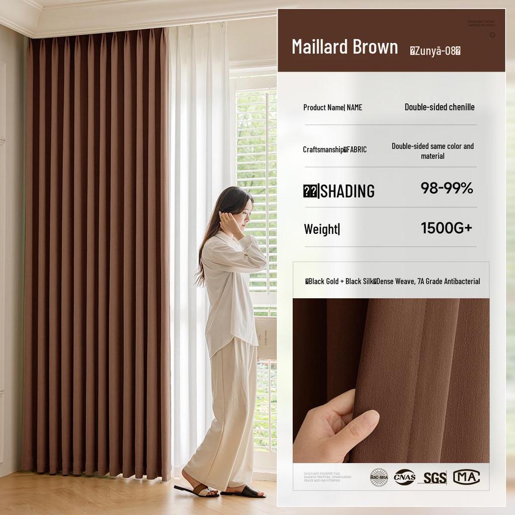 Elegant Double-Sided Chenille Blackout Curtains - High-End Cream Style for Living Room or Bedroom