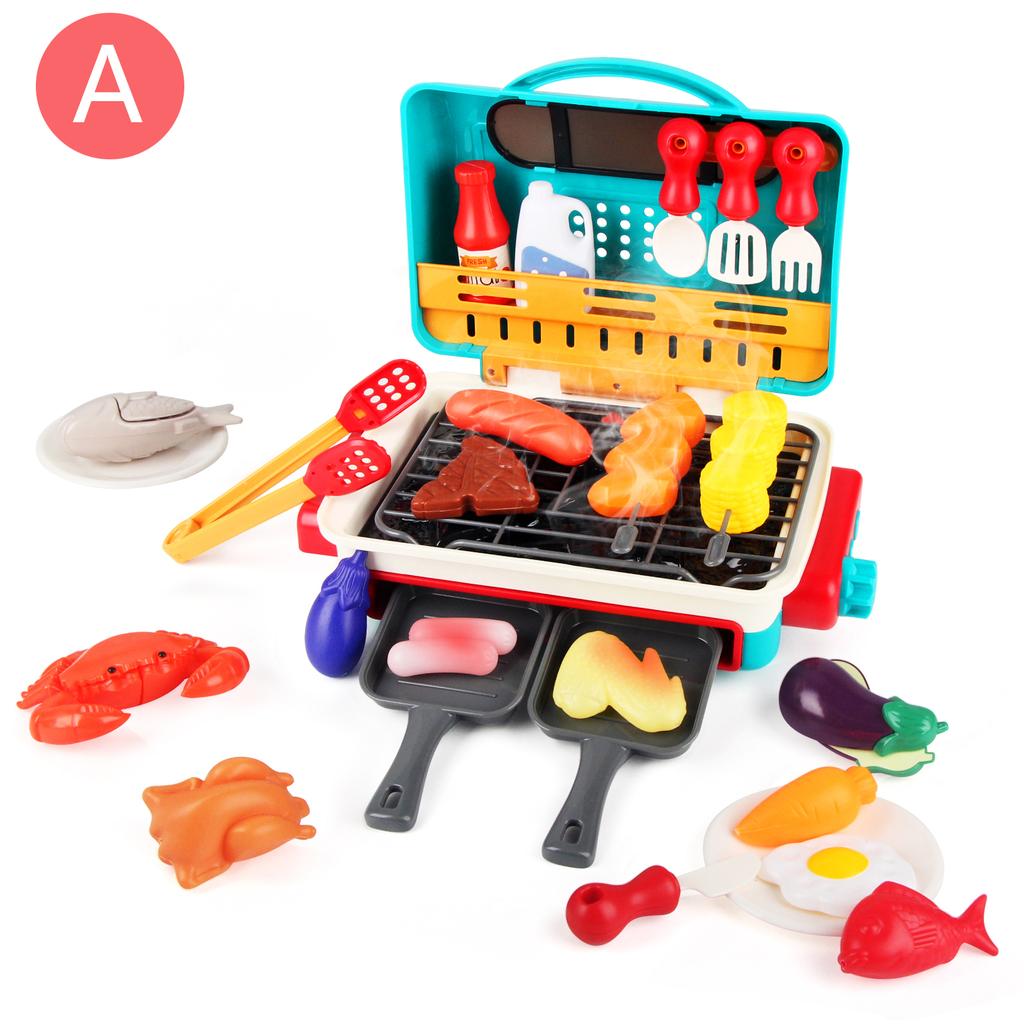 Kids Simulated Barbecue Set with Spray Light and Sound Pretend Play Kitchen Cooking Toy BBQ Educational Toys for Kids Xmas Gifts