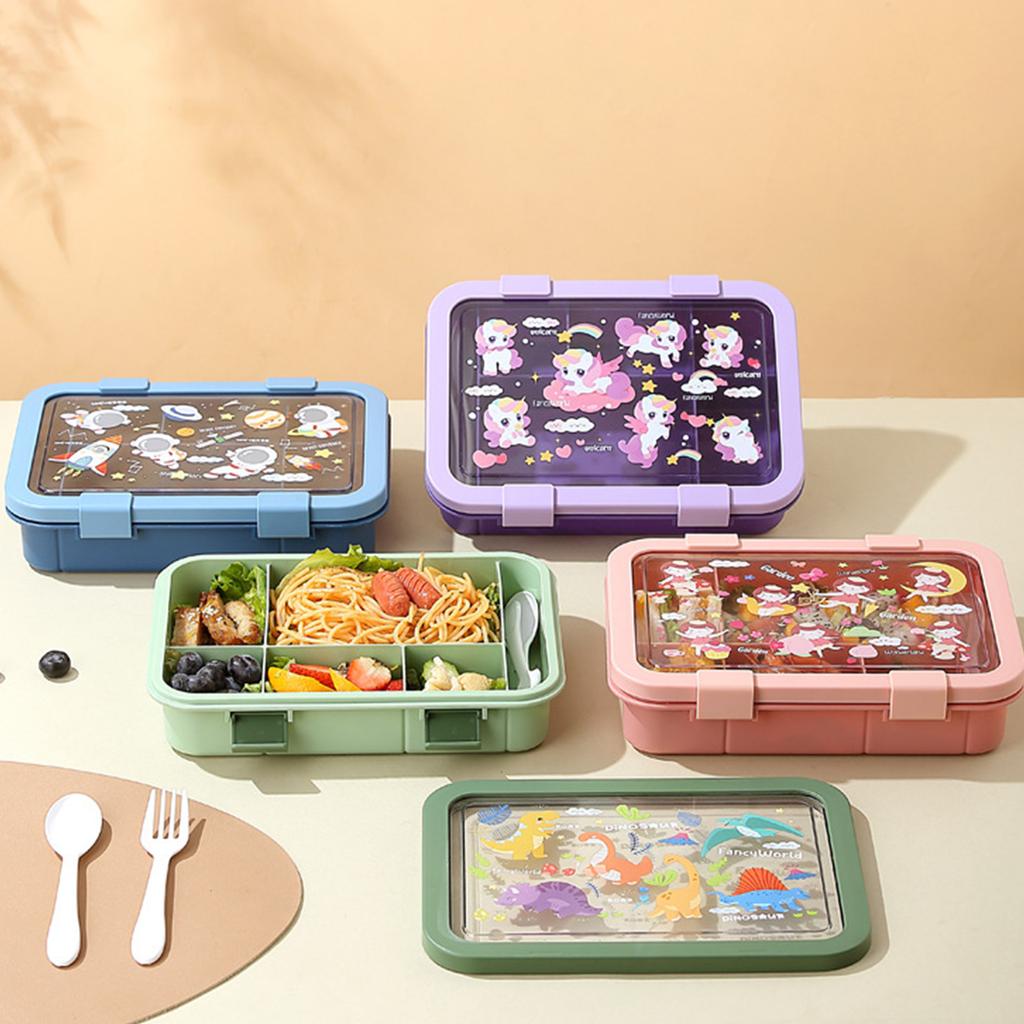 Großes Fassungsvermögen 1500ml Kinder Meal Prep Behälter Bruchfest Schulbrotdose Mit Unterteilten Fächern & Besteck
