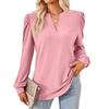 V-neck Long Sleeve T-shirt Women Loose Top Solid Jacquard Splice Design