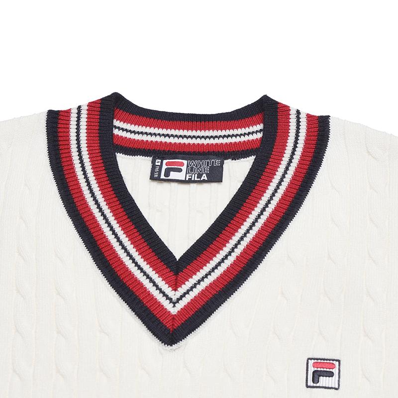 FILA Heritage Fashion Simple Classic Retro Casual Style Comfortable Versatile Knit Sweater Women sweater Cloud-Mushroom-White F11W618412FWT