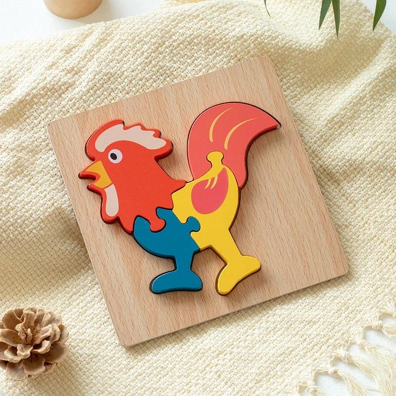 Vysoce kvalitní 3D dřevěné puzzle Dětské karikatury Dopravní zvířata Jigsaw Rané učení Poznávací hra Puzzle hračky pro děti