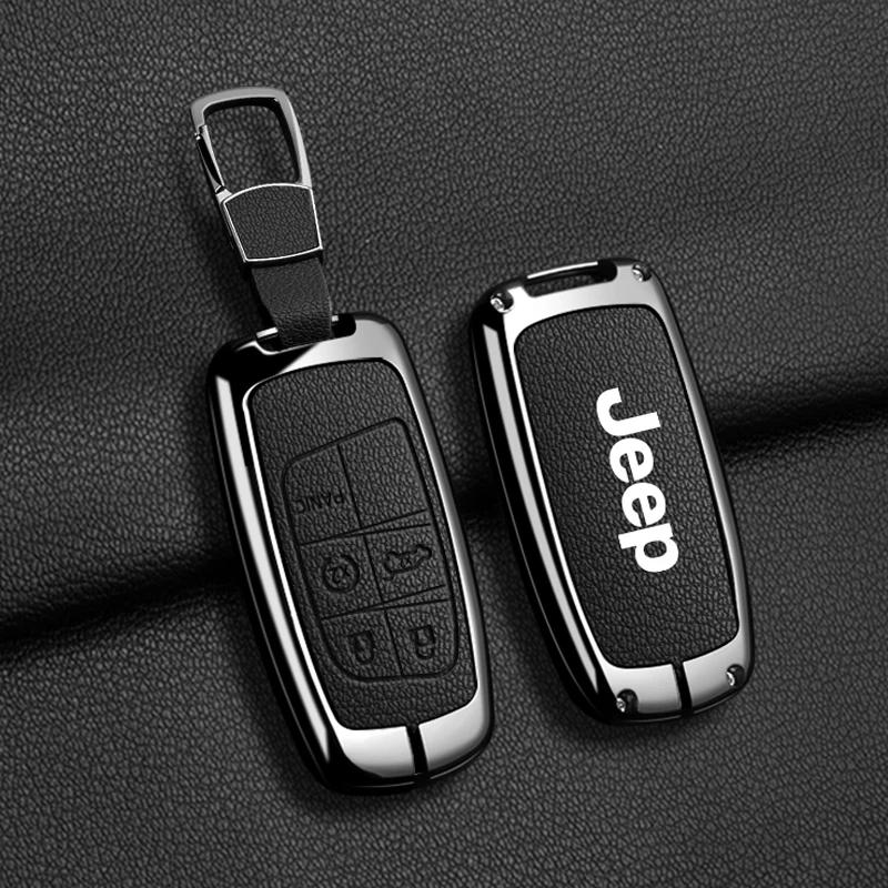 For Jeep High Quality Leather Car Key Case For Jeep Grand Cherokee WK2 KL Wrangler JK Commander Renegade Compass 2018 2022 Ac
