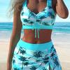 Bathing Suit Women 2026 Printed Suspenders Beach Plus Size Swimsuit Three-piece Women's Conservative Shorts Hot Spring Swimsui