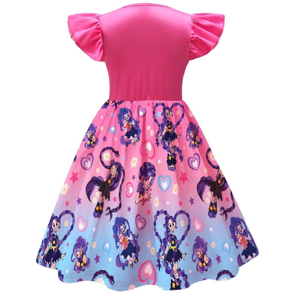88462 Vestito Ruffle con Stampa Cuori e Treccine Lily Lovebraids per Bambina