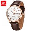 OLEVS 2920 Custom Logo Luxury Waterproof Oem Watch Wrist Man Genuine Leather Luminous Classical Fashion Quartz Watch for Man
